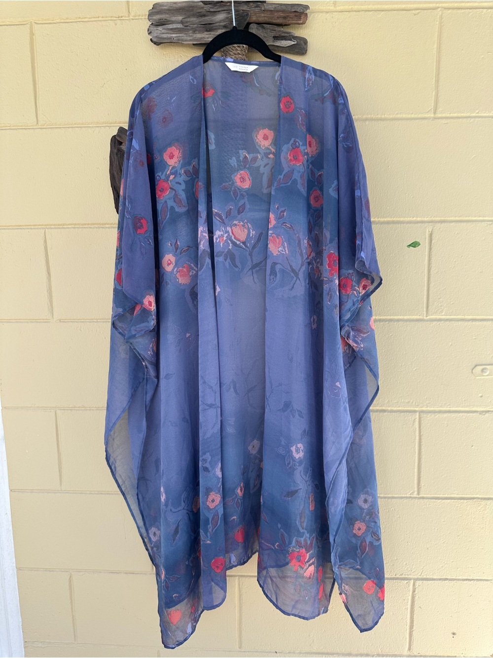 LC Lauren Conrad Sheer Blue Floral Kimono with Pink Accents